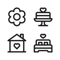 Romance icons set. flower, cake, home, bedroom. Perfect for website mobile app, app icons, presentation, illustration and any other projects vector