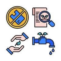 Ecology icons set. no plastic bags, research, eco friendly, save water. Perfect for website mobile app, app icons, presentation, illustration and any other projects vector