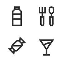 Food Drink icons set. drink bottle, fork spoon, candy, cocktail. Perfect for website mobile app, app icons, presentation, illustration and any other projects vector