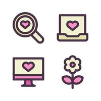 romance íconos colocar. buscar, computadora portátil, monitor, flor. Perfecto para sitio web móvil aplicación, aplicación iconos, presentación, ilustración y ninguna otro proyectos vector