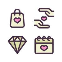 romance íconos colocar. compras bolsa, relación, diamante, calendario. Perfecto para sitio web móvil aplicación, aplicación iconos, presentación, ilustración y ninguna otro proyectos vector