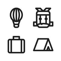 Adventure icons set. Hot air balloon, backpack, briefcase, tent. Perfect for website mobile app, app icons, presentation, illustration and any other projects vector