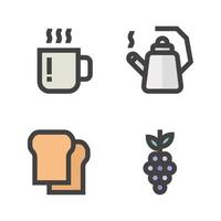 comida bebida íconos conjunto . té, pava, pan, uva. Perfecto para sitio web móvil aplicación, aplicación iconos, presentación, ilustración y ninguna otro proyectos vector