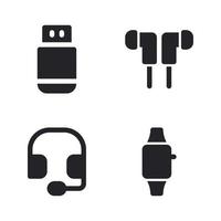 electrónica dispositivo íconos colocar. USB, auriculares, auricular, reloj inteligente. Perfecto para sitio web móvil aplicación, aplicación iconos, presentación, ilustración y ninguna otro proyectos vector