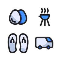 Adventure icons set. Egg, bbq, flip flop, van car. Perfect for website mobile app, app icons, presentation, illustration and any other projects vector