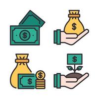 Currency Icons Set. money, money bag, budget, plant money. Perfect for website mobile app, app icons, presentation, illustration and any other projects vector