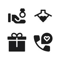 Romance icons set. engagement, necklace, gift box, telephone . Perfect for website mobile app, app icons, presentation, illustration and any other projects vector