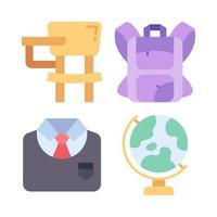 Education icons set. School desk, backpack, uniform, globe. Perfect for website mobile app, app icons, presentation, illustration and any other projects vector