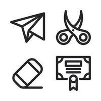 Education icons set. Paper plane, scissor, eraser, certificate. Perfect for website mobile app, app icons, presentation, illustration and any other projects vector