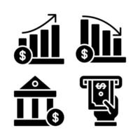 Currency Icons Set. Stock increase, stock decrease, bank, money withdraw. Perfect for website mobile app, app icons, presentation, illustration and any other projects vector