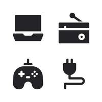 Electronics Device icons set. laptop, radio, game controller, plug socket. Perfect for website mobile app, app icons, presentation, illustration and any other projects vector