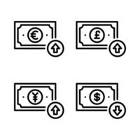 Currency Icons Set. euro, pound, yen increase, dollar decrease. Perfect for website mobile app, app icons, presentation, illustration and any other projects vector