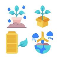 Ecology icons set. water plant, plant package, eco battery, wind energy. Perfect for website mobile app, app icons, presentation, illustration and any other projects vector