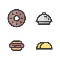 comida bebida íconos colocar. rosquilla, lámina, caliente perro, tacos Perfecto para sitio web móvil aplicación, aplicación iconos, presentación, ilustración y ninguna otro proyectos vector