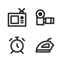 Electronics Device icons set. tv analog, videography handycam, alarm, iron. Perfect for website mobile app, app icons, presentation, illustration and any other projects vector