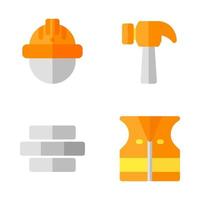 Labor Day icons set. worker helmet, hammer, wall bricks, vest jacket. Perfect for website mobile app, app icons, presentation, illustration and any other projects vector
