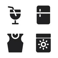 Summer Holiday icons set. drink, refrigerator, tank top, sun block. Perfect for website mobile app, app icons, presentation, illustration and any other projects vector