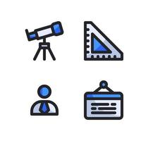 Back To School icons set. Telescope, ruler measurement, user teacher, presentation board. Perfect for website mobile app, app icons, presentation, illustration and any other projects vector