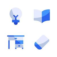 Back To School icons set. Lamp, open book, desk, eraser. Perfect for website mobile app, app icons, presentation, illustration and any other projects vector