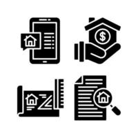 Real Estate icons set. Smartphone, Mortgage, Blueprint, research home. Perfect for website mobile app, app icons, presentation, illustration and any other projects vector