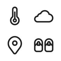 Summer Holiday icons set. thermometer, cloud, pin, slippers . Perfect for website mobile app, app icons, presentation, illustration and any other projects vector