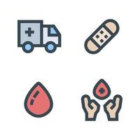 médico íconos colocar. ambulancia, vendaje, sangre, dar sangre. Perfecto para sitio web móvil aplicación, aplicación iconos, presentación, ilustración y ninguna otro proyectos vector