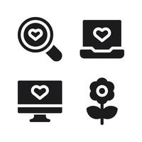 romance íconos colocar. buscar, computadora portátil, monitor, flor. Perfecto para sitio web móvil aplicación, aplicación iconos, presentación, ilustración y ninguna otro proyectos vector