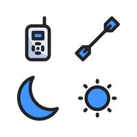 aventuras íconos colocar. walkie película sonora, kayac, creciente luna, Dom. Perfecto para sitio web móvil aplicación, aplicación iconos, presentación, ilustración y ninguna otro proyectos vector