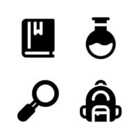 Back To School icons set. Book, flask, research, backpack. Perfect for website mobile app, app icons, presentation, illustration and any other projects vector