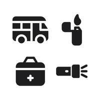 Adventure icons set. Van, fire gas, medical box, flash light. Perfect for website mobile app, app icons, presentation, illustration and any other projects vector