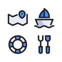 Adventure icons set. Map pin, boat, lifebuoy, bbq equipment. Perfect for website mobile app, app icons, presentation, illustration and any other projects vector