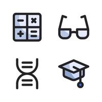 Back To School icons set. Math, eyeglasses, atom, graduation hat. Perfect for website mobile app, app icons, presentation, illustration and any other projects vector