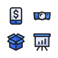 Business Management icons set. Smartphone, projector, unboxing, presentation board. Perfect for website mobile app, app icons, presentation, illustration and any other projects vector