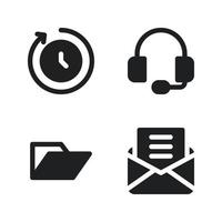 Business Management icons set. Time, headphone, open folder, email. Perfect for website mobile app, app icons, presentation, illustration and any other projects vector