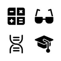 Back To School icons set. Math, eyeglasses, atom, graduation hat. Perfect for website mobile app, app icons, presentation, illustration and any other projects vector