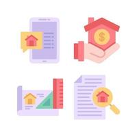 Real Estate icons set. Smartphone, Mortgage, Blueprint, research home. Perfect for website mobile app, app icons, presentation, illustration and any other projects vector