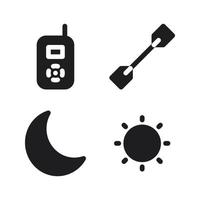 aventuras íconos colocar. walkie película sonora, kayac, creciente luna, Dom. Perfecto para sitio web móvil aplicación, aplicación iconos, presentación, ilustración y ninguna otro proyectos vector