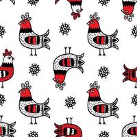 COCK PRINT Folk Ornament Seamless Pattern Vector Illustration