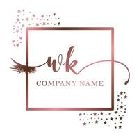 Initial logo WK handwriting women eyelash makeup cosmetic wedding modern premium vector