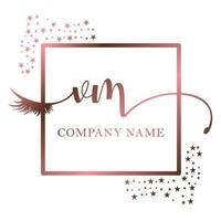 Initial logo VM handwriting women eyelash makeup cosmetic wedding modern premium vector