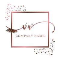 inicial logo vv escritura mujer pestaña maquillaje cosmético Boda moderno prima vector