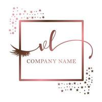 inicial logo vl escritura mujer pestaña maquillaje cosmético Boda moderno prima vector