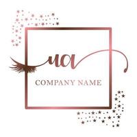 inicial logo ua escritura mujer pestaña maquillaje cosmético Boda moderno prima vector