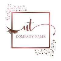 Initial logo UT handwriting women eyelash makeup cosmetic wedding modern premium vector