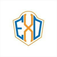 EXO abstract monogram shield logo design on white background. EXO creative initials letter logo.EXO abstract monogram shield logo design on white background. EXO creative initials letter logo. vector