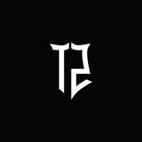 Cinta del logotipo de la letra del monograma de tz con el estilo del escudo aislado en fondo negro vector