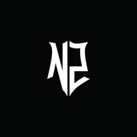 Nz cinta del logotipo de la letra del monograma con estilo de escudo aislado sobre fondo negro vector