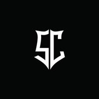 Cinta del logotipo de la letra del monograma de SC con el estilo del escudo aislado en fondo negro vector