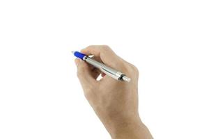 man writing with pen on white space photo