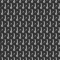 Seamless monochrome pattern with cute Easter rabbit and eggs on a dark gray background. Cartoon vector illustration.